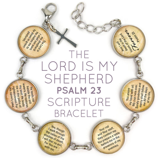 The Lord is My Shepherd Scripture Bracelet – Psalm 23 Glass Charm