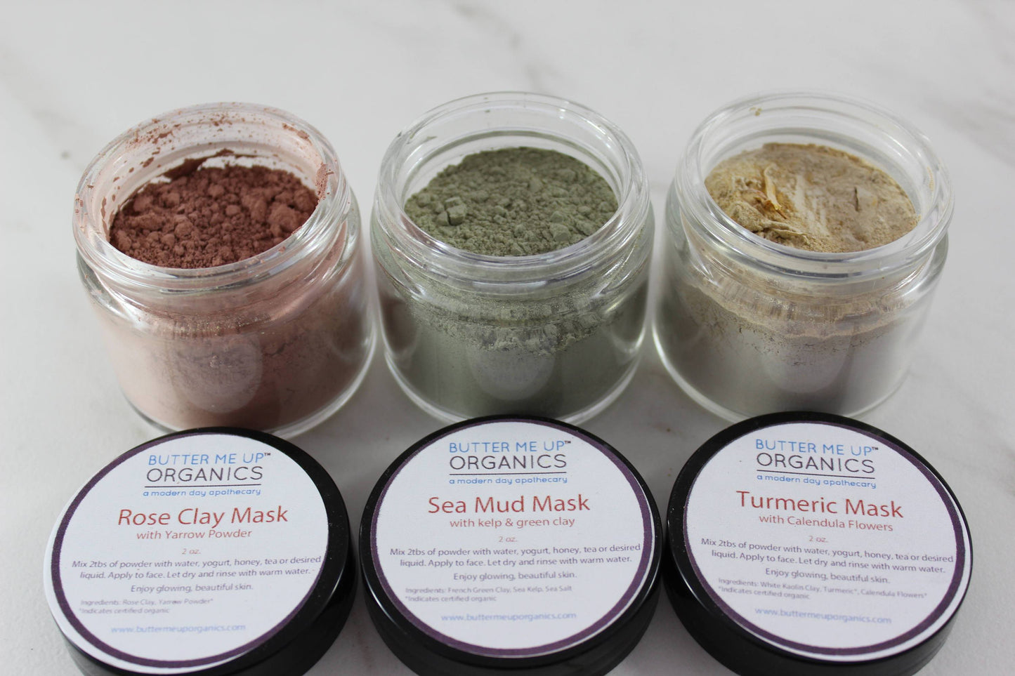 Clay Face Mask Trio / Rose Clay / French Green Clay / Kaolin Clay Turmeric