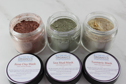 Clay Face Mask Trio / Rose Clay / French Green Clay / Kaolin Clay Turmeric